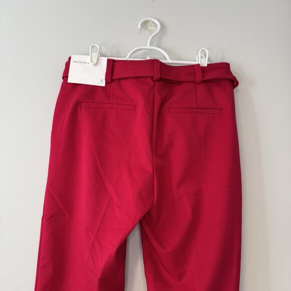 LOFT Devin Slim Pants Women's 8 Petite Red Tie Waist Straight Leg Stretch Cuffed - Picture 6 of 13